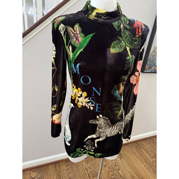 MONSE Long Sleeve Graphic Print Velvet Cocktail Mini Dress Size 2 - Picture 4 of 9